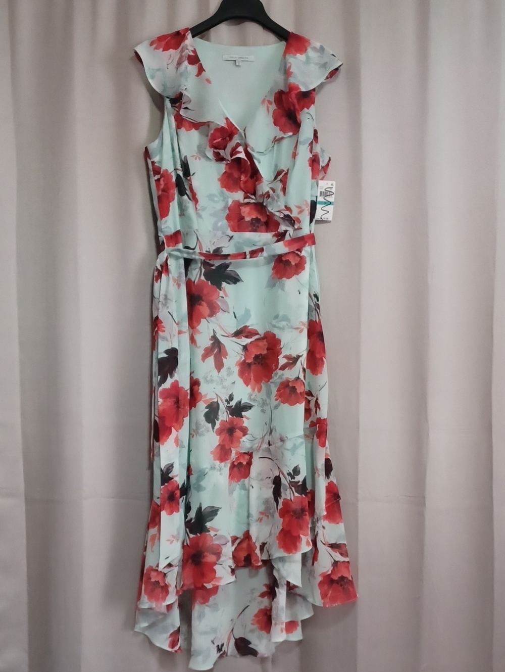 Julia Jordan Floral Chiffon Ruffle Hi/Low Faux Wrap Dress Size 16 New With Tags